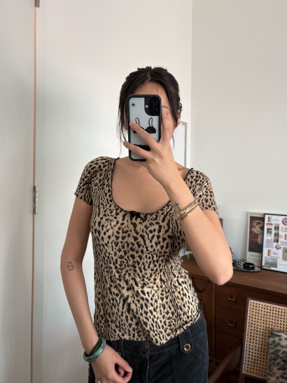 Just Cavalli Leopard-Print Scoop Neck Crop Top - Beige & Black